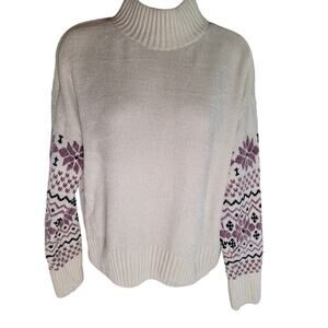 Christian Siriano Women White/Purple Flowers Sweater SZ M